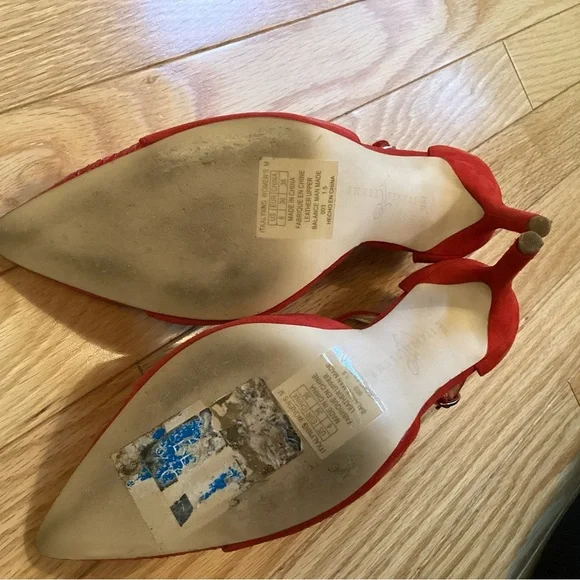 Red Leather Shoes, Pointy toe, bow, adjustable strap, size 6, fits like 6.5-7 - Picture 14 of 14